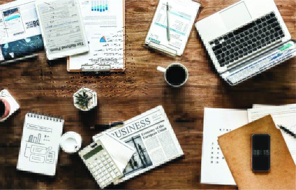 different materials of the marketing agency on the desk