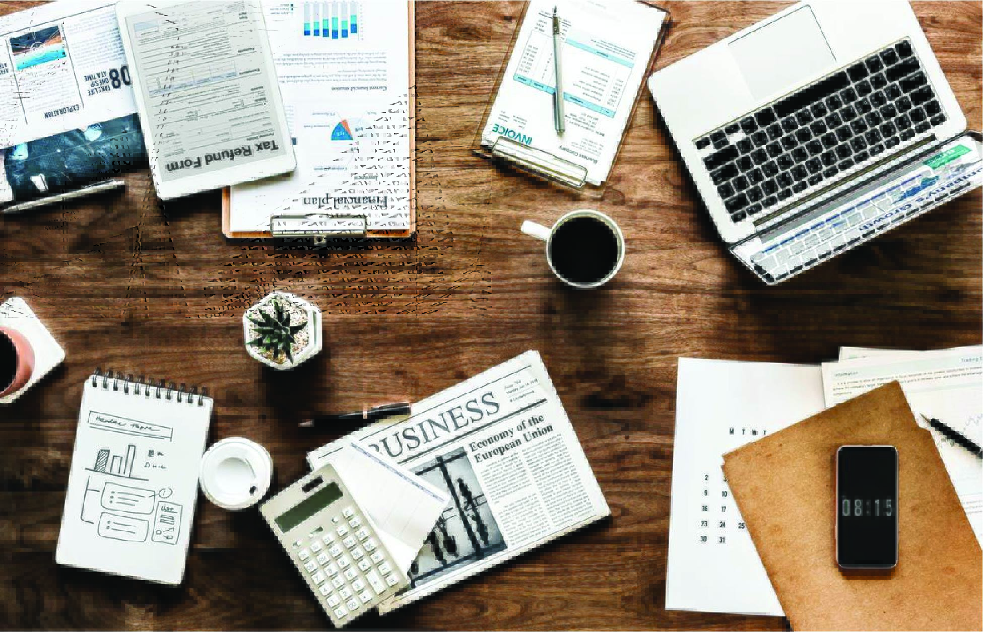 different materials of the marketing agency on the desk