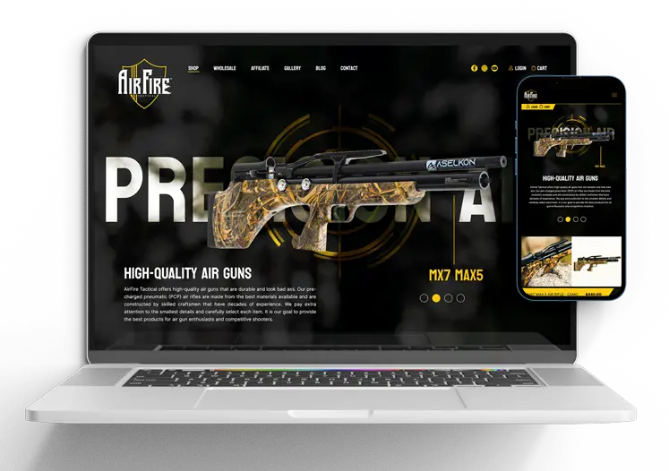 airfire tactical website displayed on a desktop and mobile version