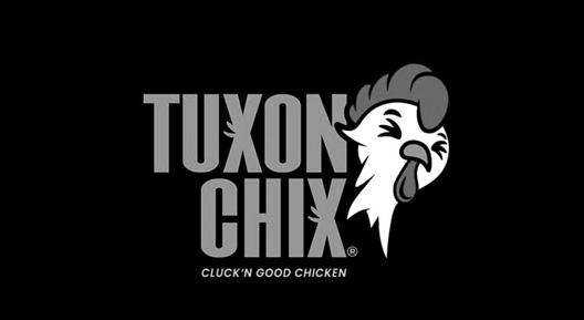 tuxon chix logo in black and white background